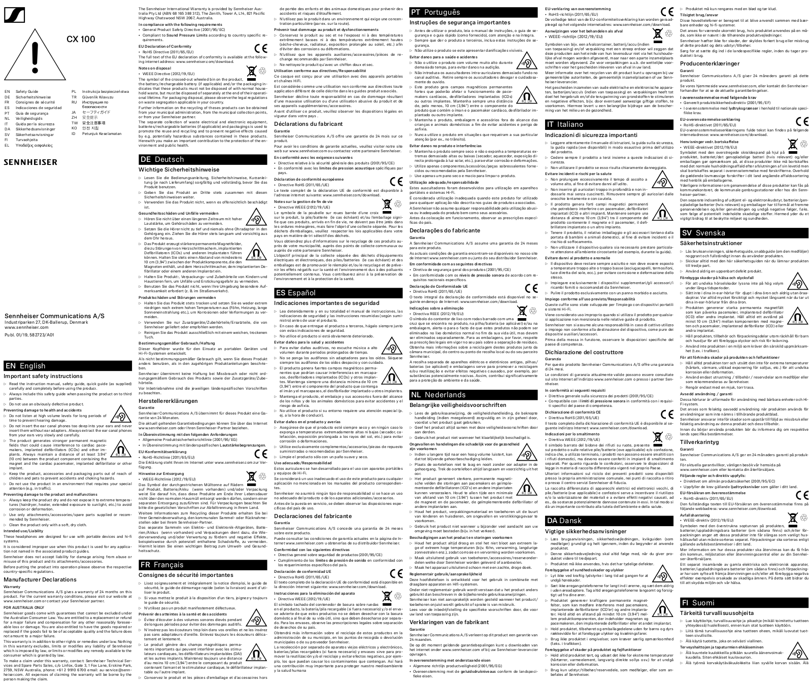 Sennheiser CX 100 User Manual