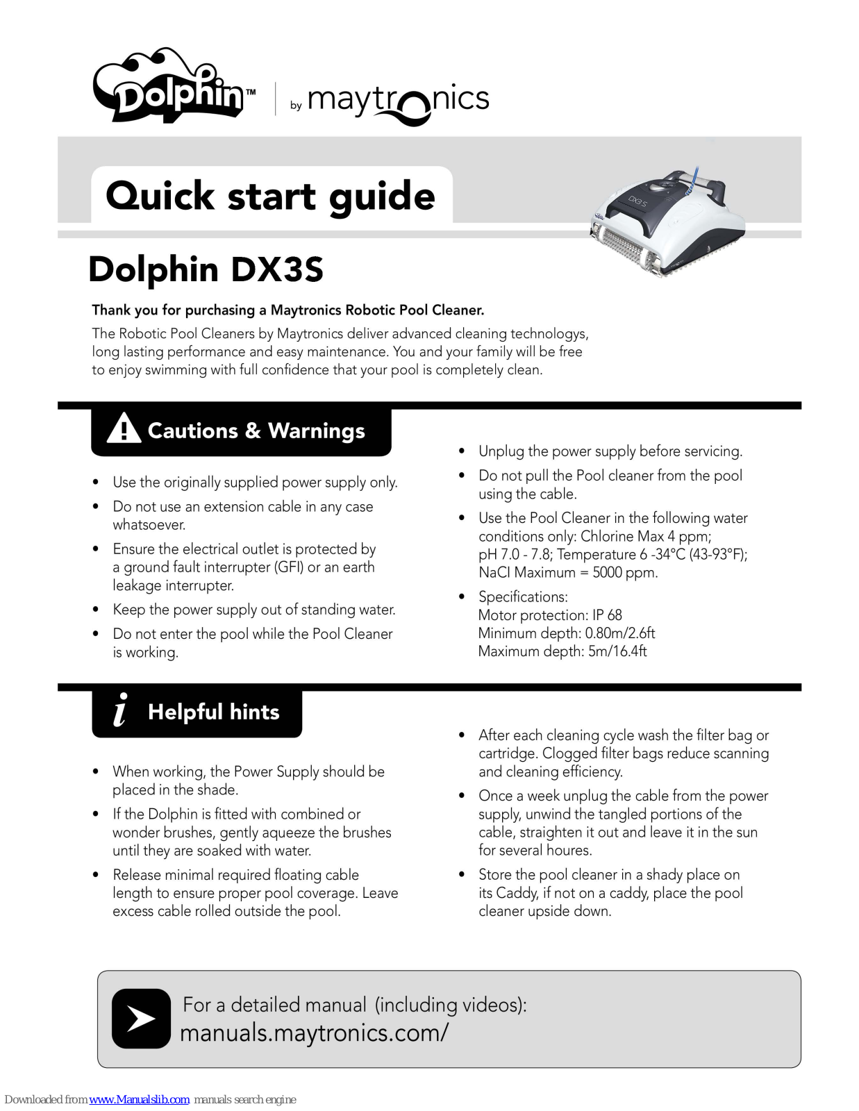 Maytronics Dolphin DX35 Quick Start Manual