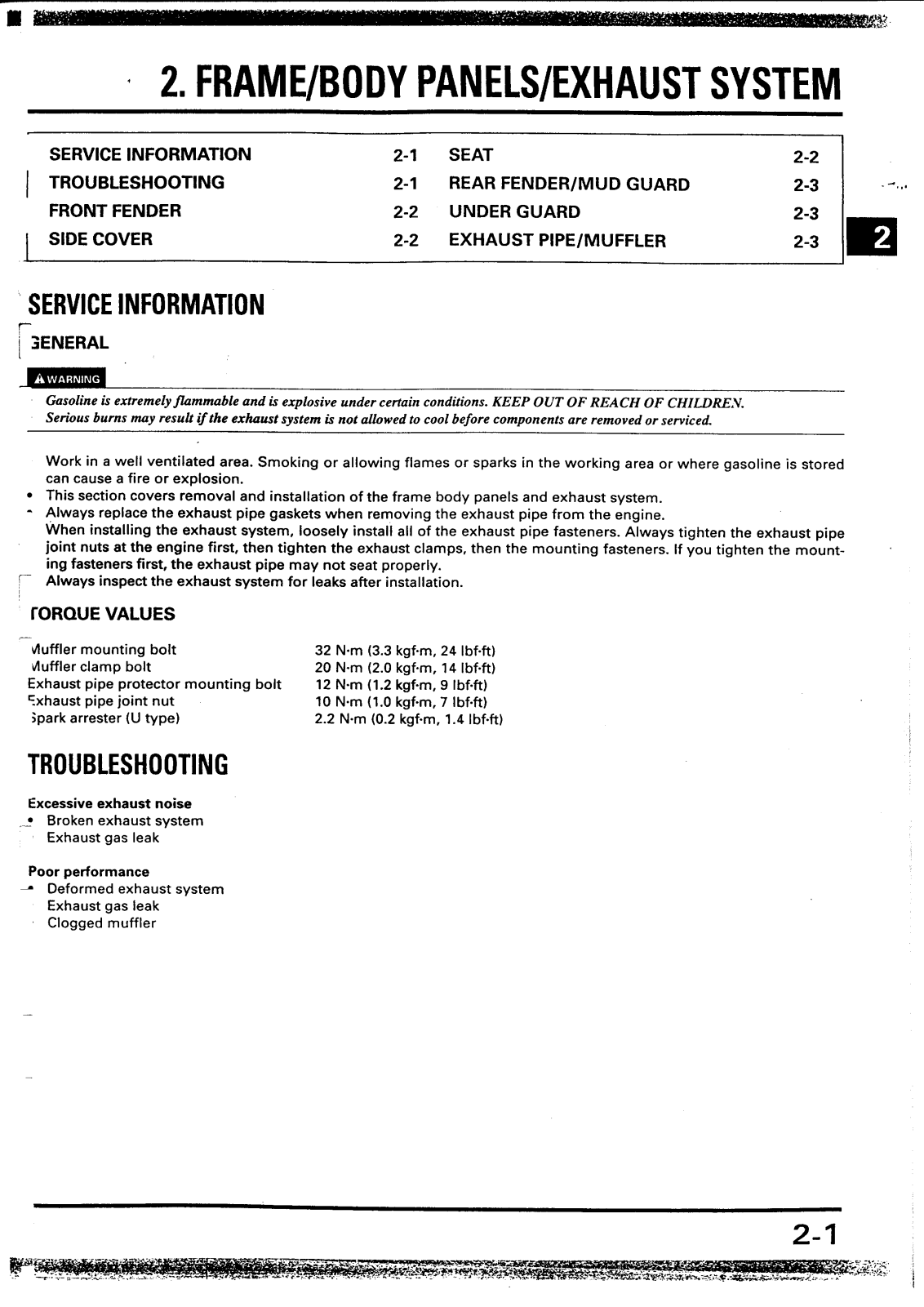 Honda XR400, XR250 Service Manual cap 2-3