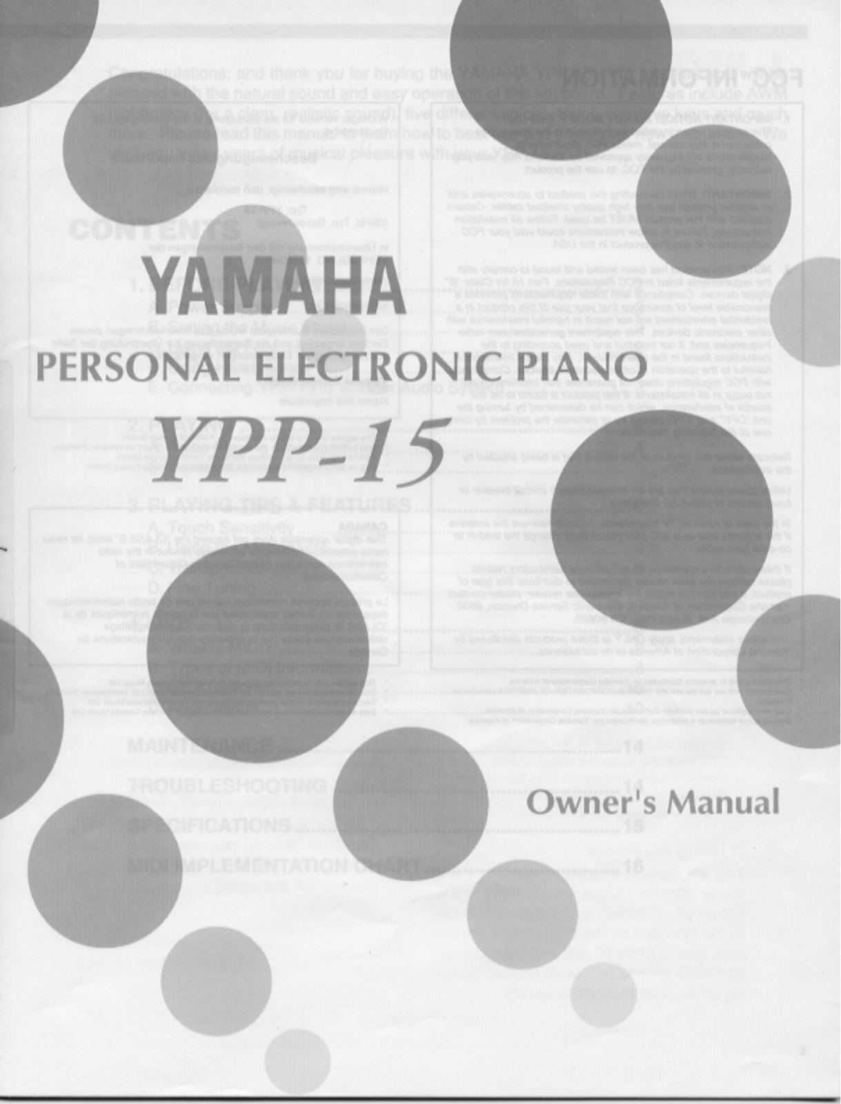 Yamaha YPP-15, YPP15E User Manual