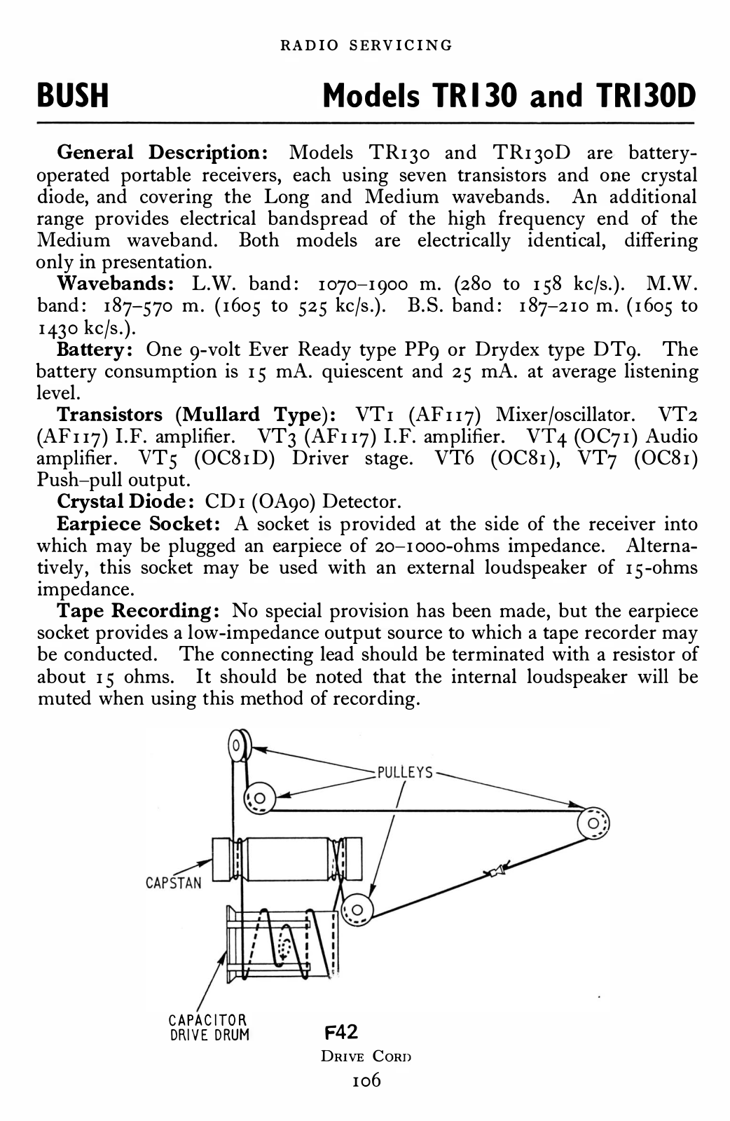 Bush TR130, TR130D Servicing Instructions