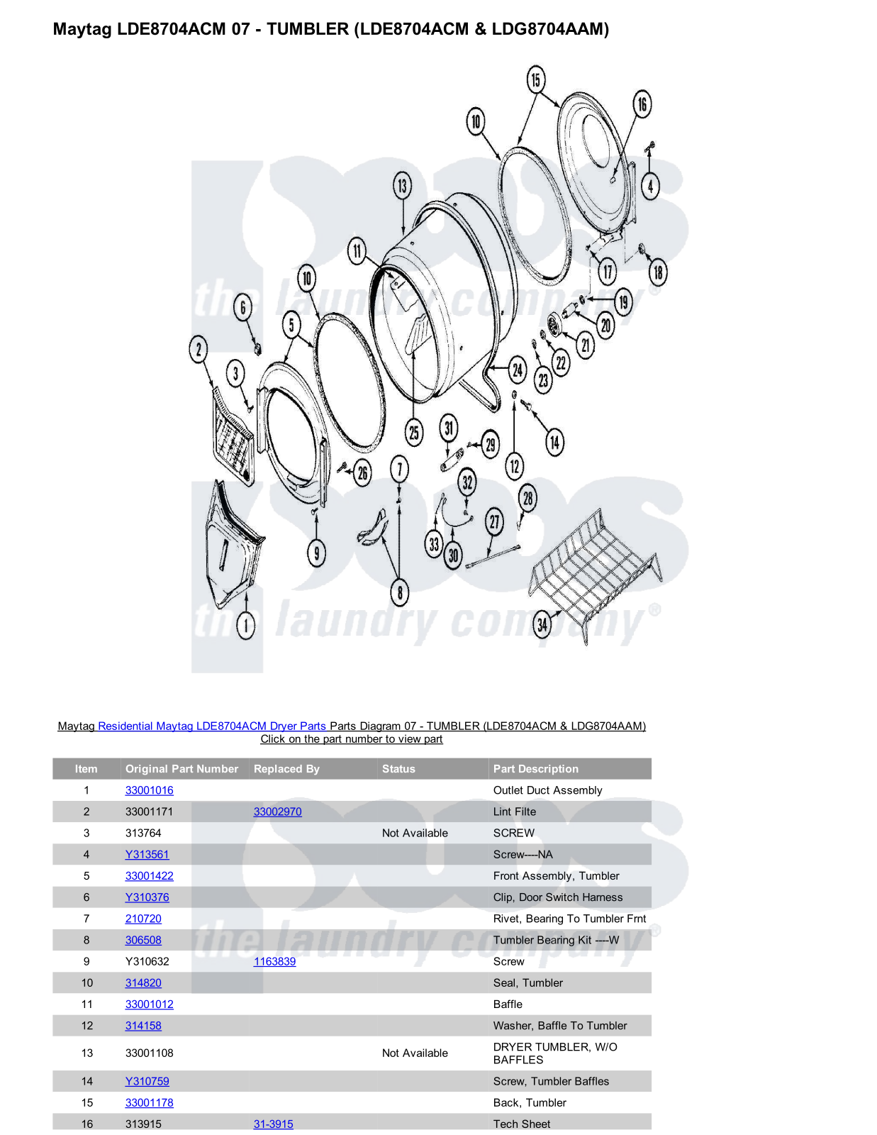 Maytag LDE8704ACM Parts Diagram