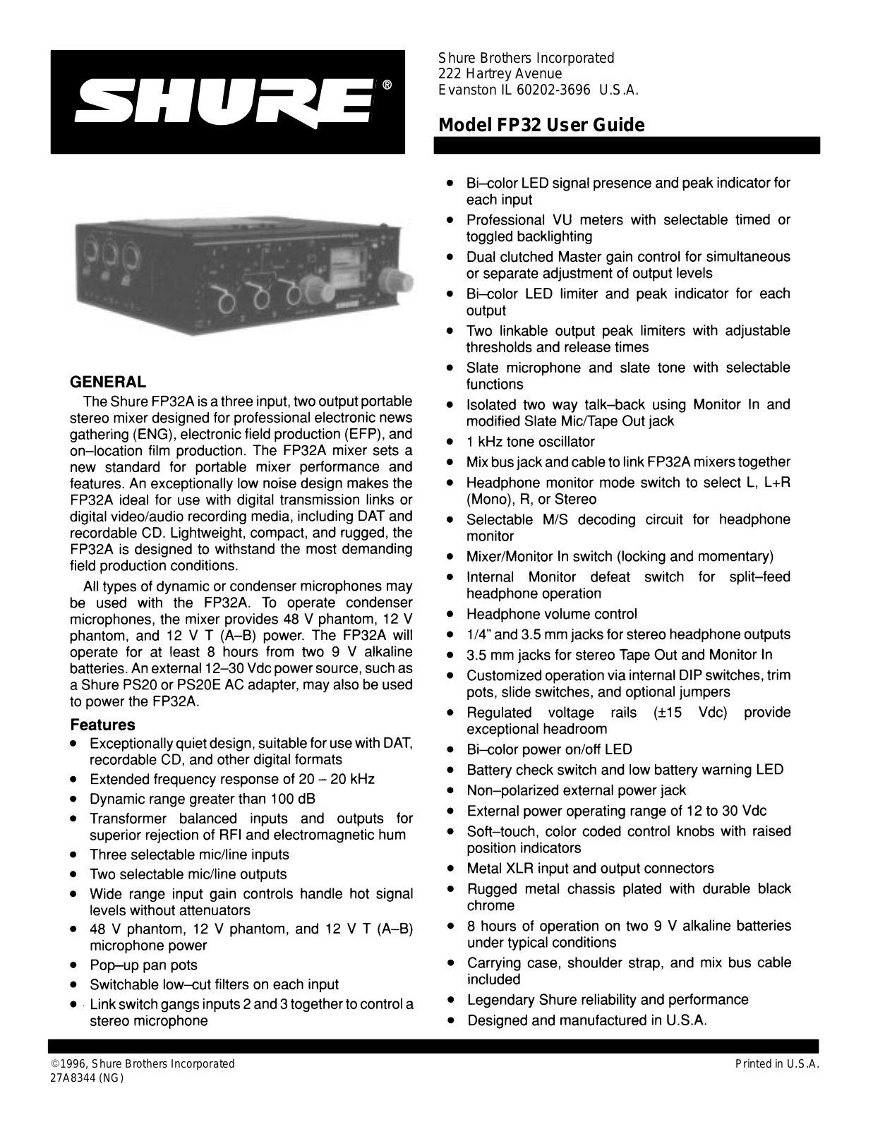 SHURE FP32A Schematic