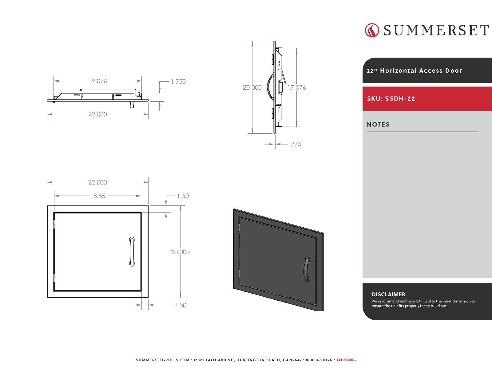 Summerset SSDH-22 Line Drawing - ManualMachine.com