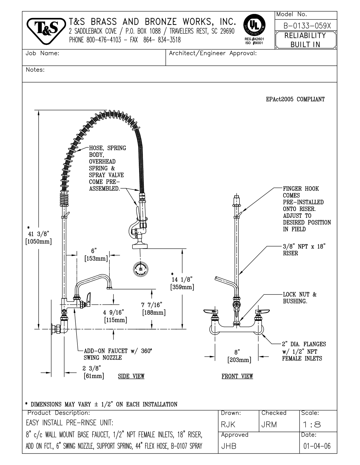 T&S Brass B-0133-059X User Manual