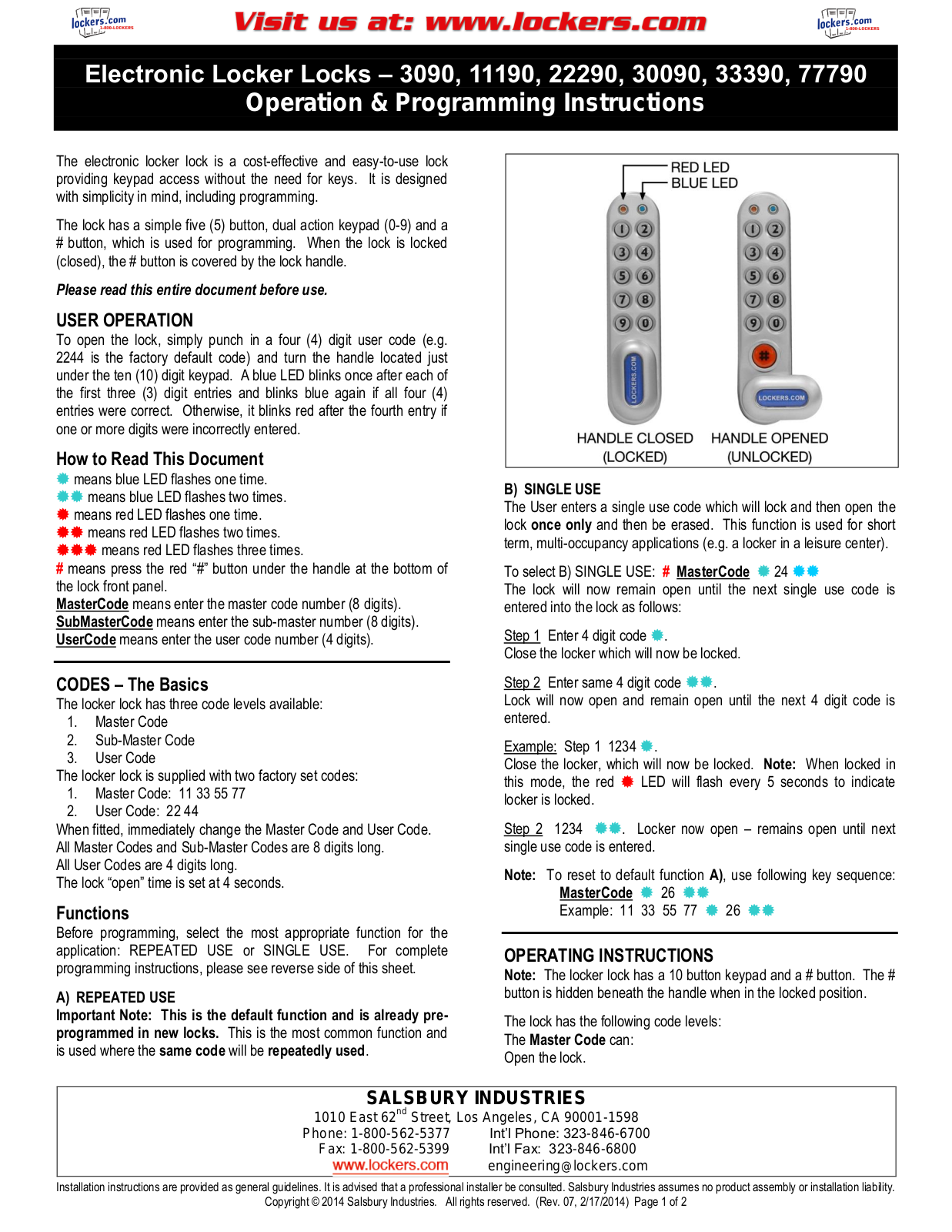 Salsbury Industries 77790 User Manual