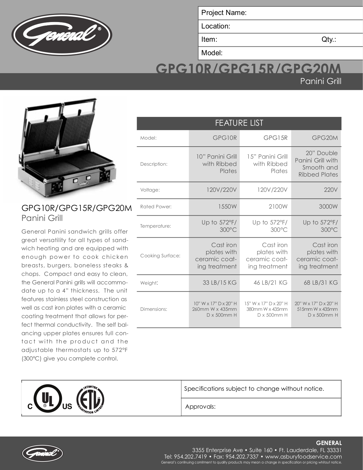 General GPG 10R Specifications