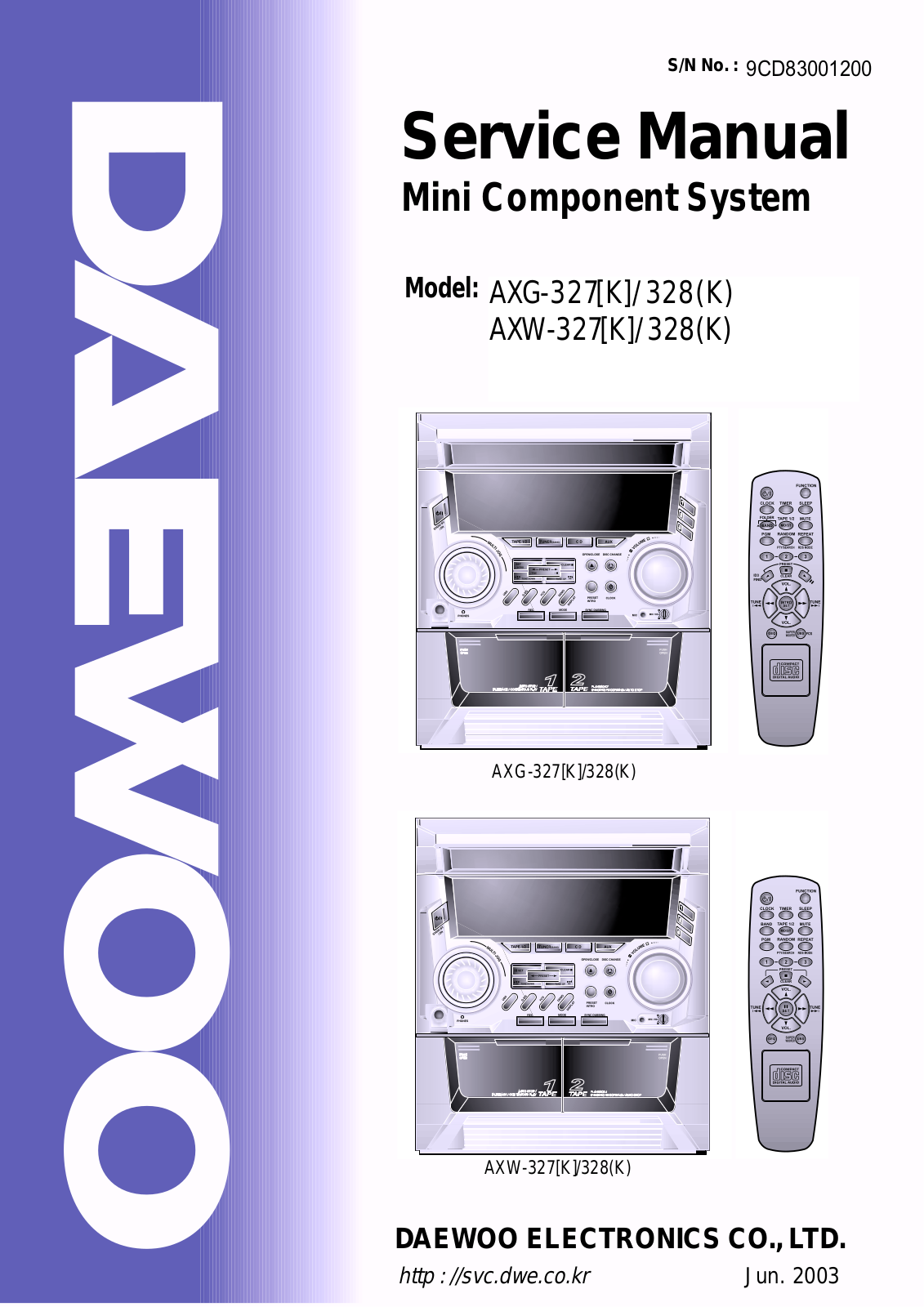 DAEWOO AXG-327, AXG-328, AXW-327, AXW-328 Service Manual