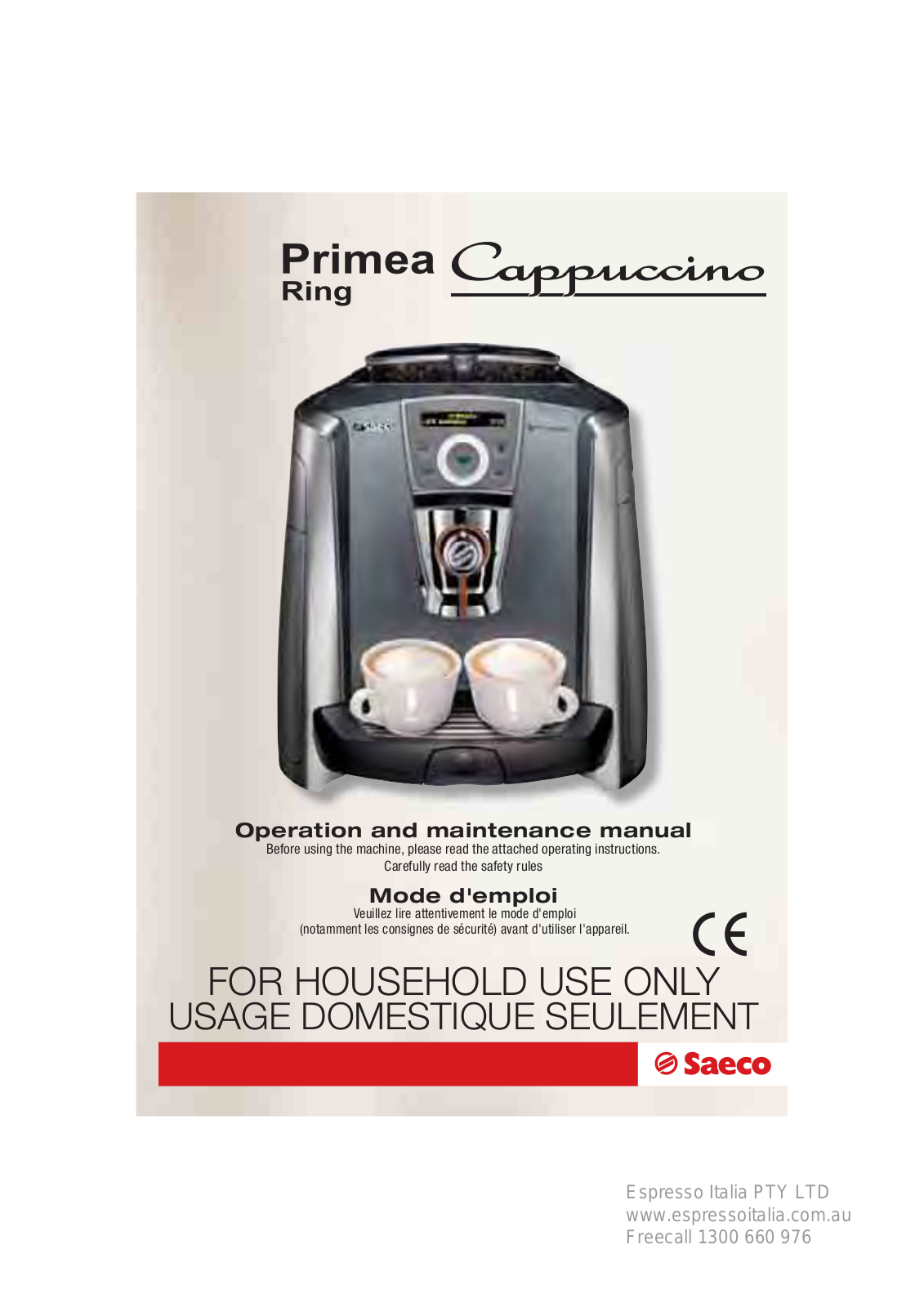 Saeco PRIMEA RING CAPPUCINO User Manual