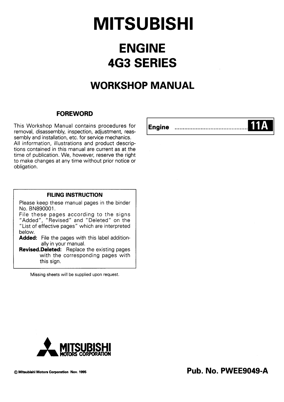 Mitsubishi 4G3 Workshop Manual