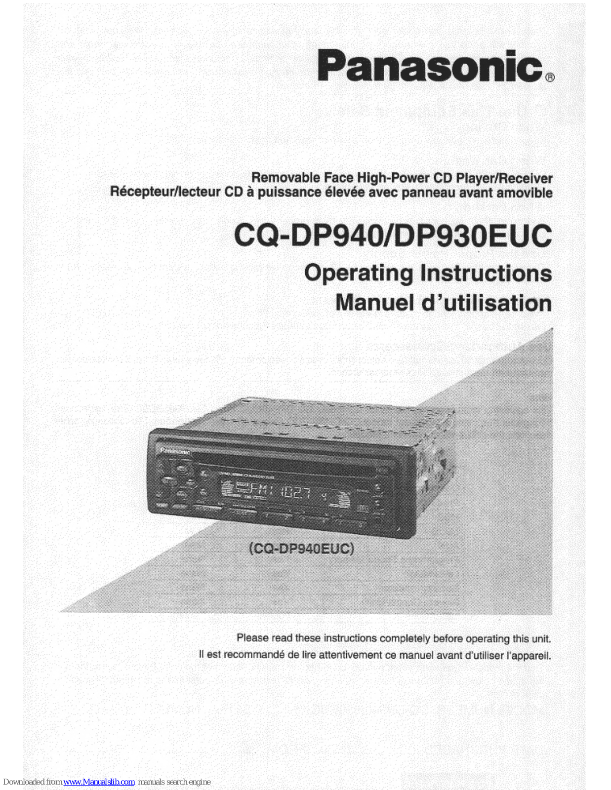 Panasonic CQ-DP930, CQ-DP940, CQ-DP930EUC Operating Instructions Manual - ManualMachine.com