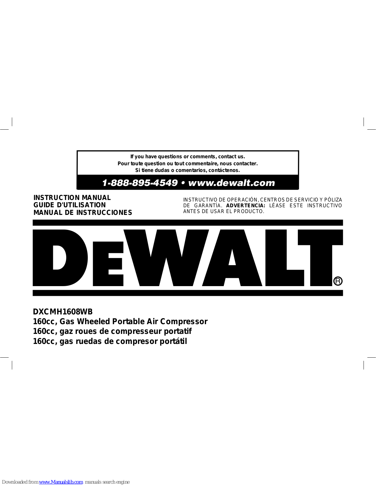 DeWalt DXCMH1608WB Instruction Manual