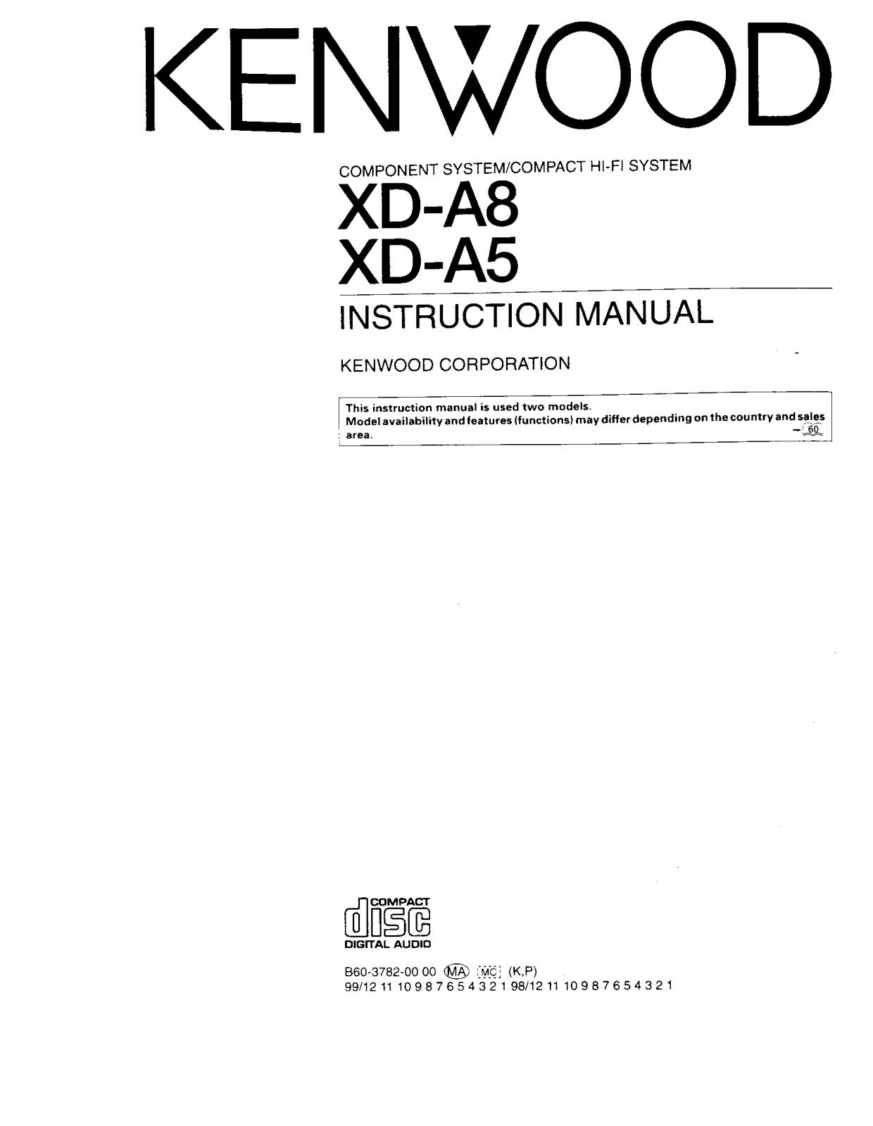 Kenwood XD-A5, XD-A8, RXD-A8, LS-N701, LS-N751 Owner's Manual