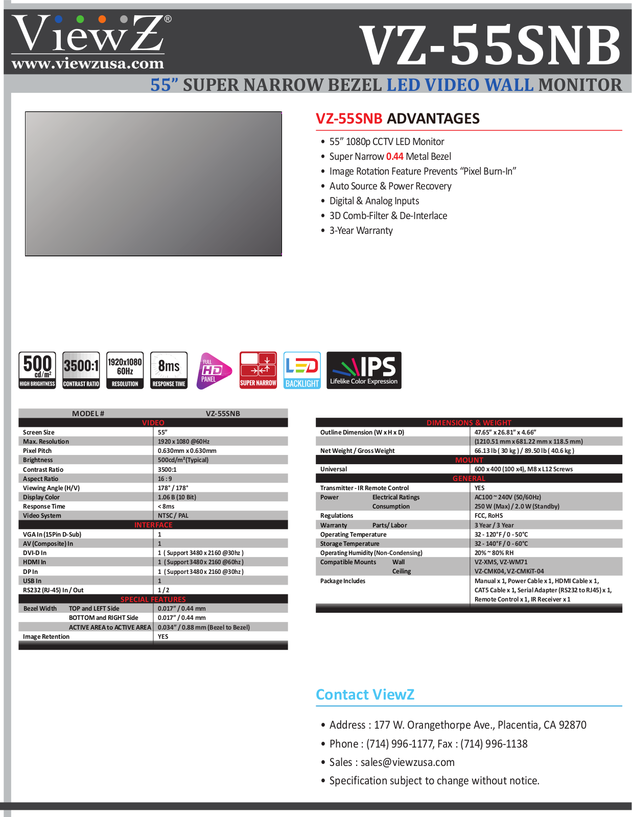 ViewZ VZ-55SNB Specsheet