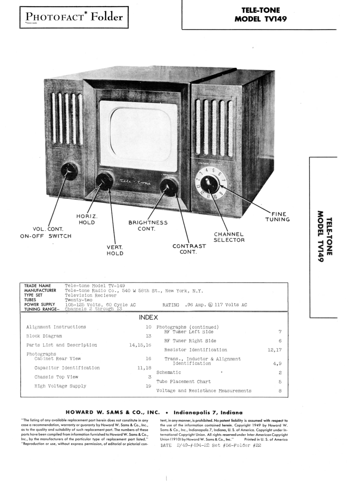 Tele Tone tv149 schematic - ManualMachine.com