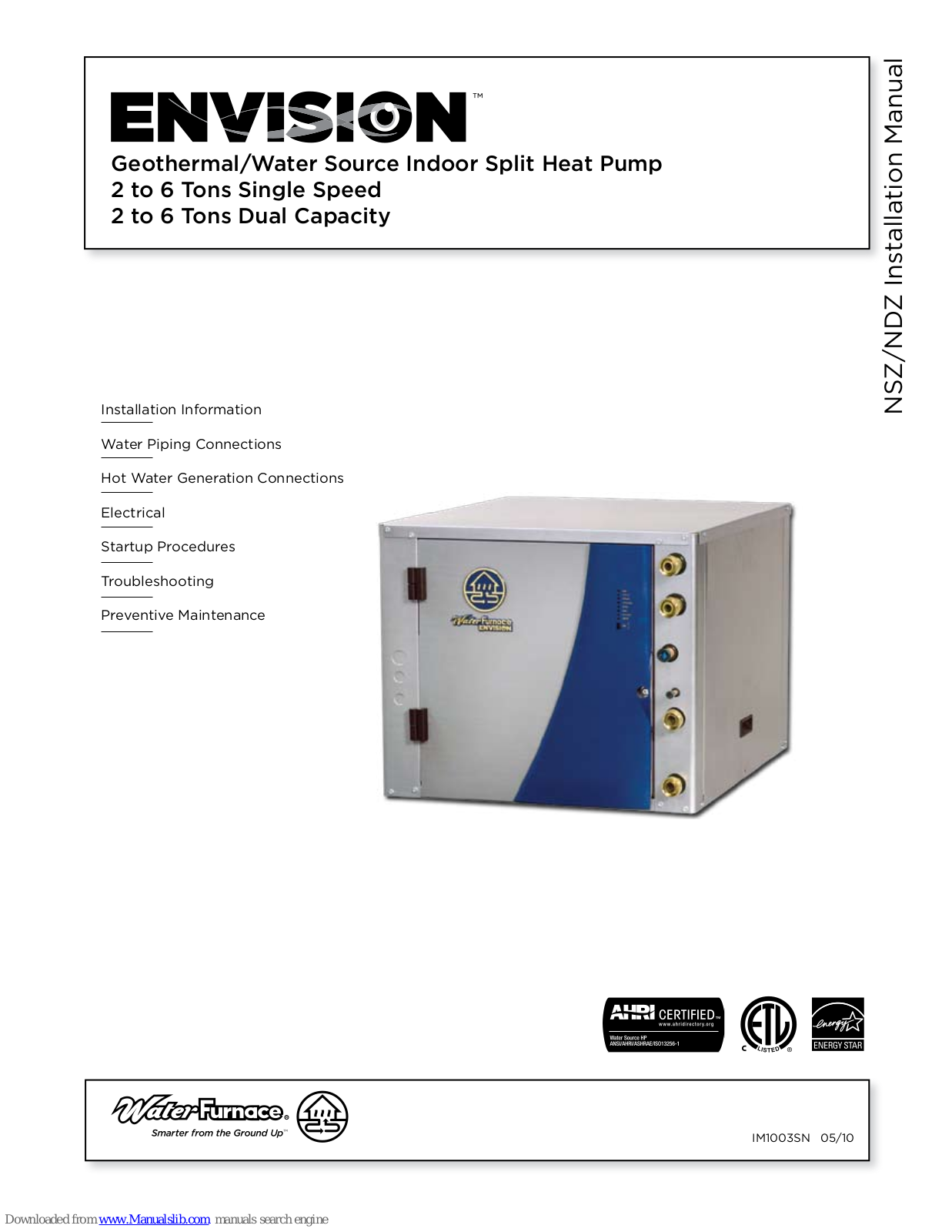 WaterFurnace Envision NSZ, Envision NDZ Installation Manual