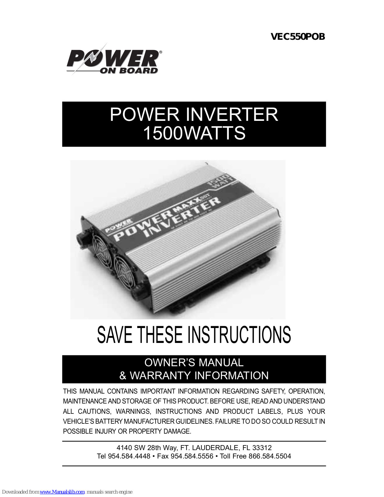 POWER ON BOARD VEC550POB Owner's Manual & Warranty