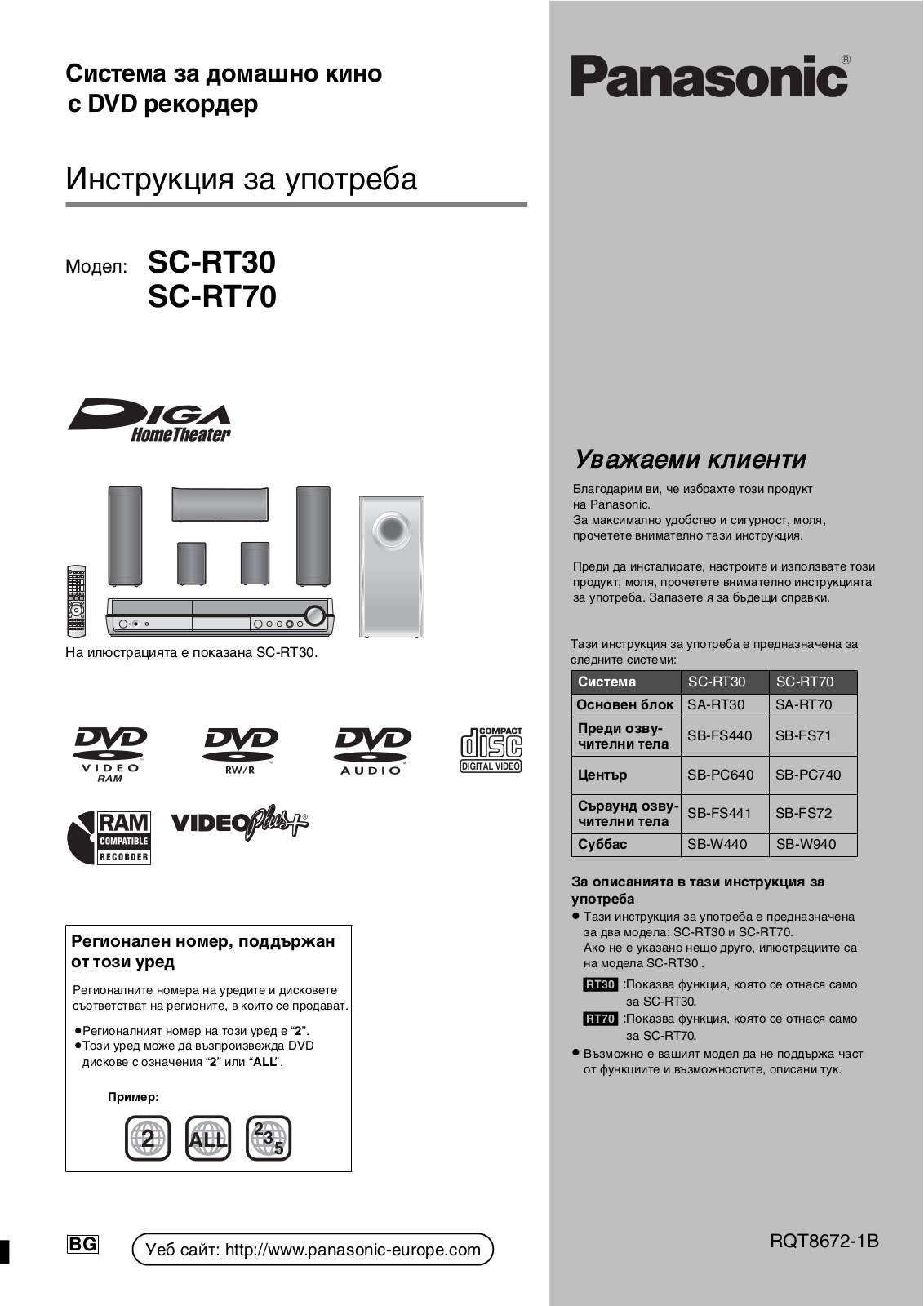 Panasonic SC-RT30, SC-RT70 User Manual