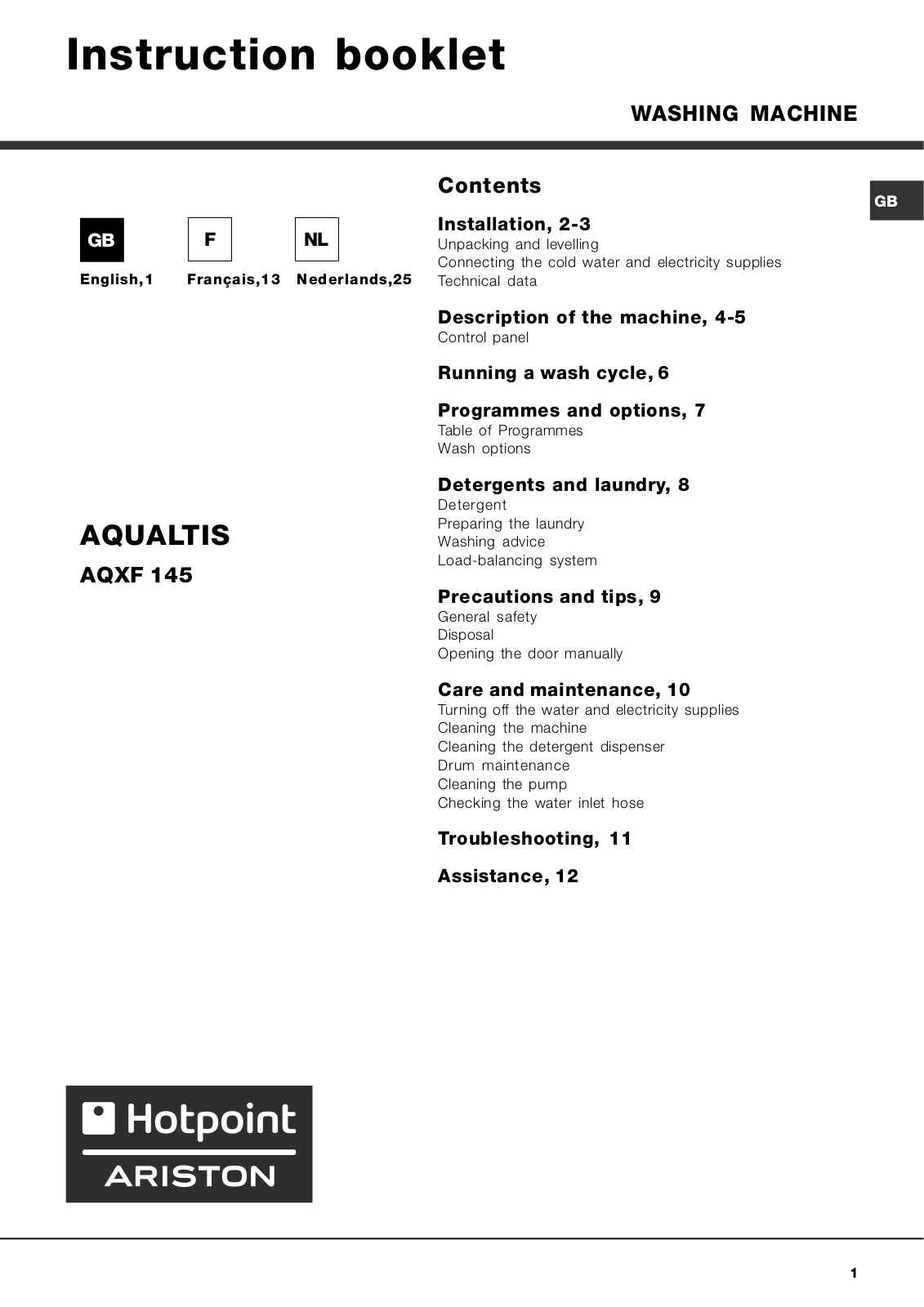 Hotpoint AQXF 145 User Manual