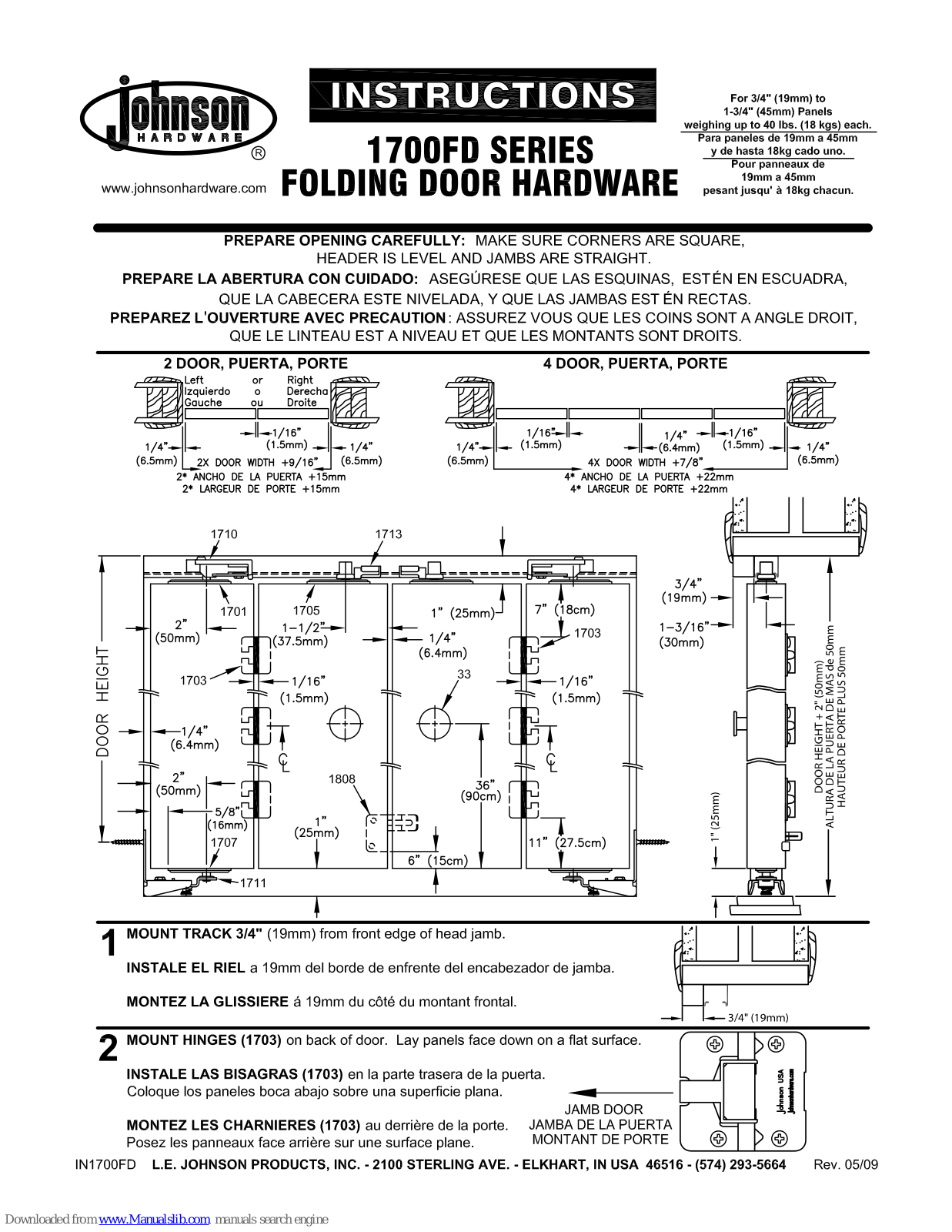 Johnson Hardware 1700FD Series, IN1700FD Instructions Manual