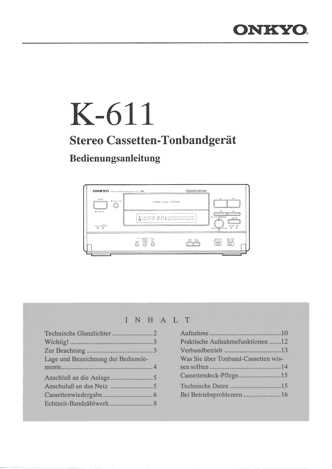 Onkyo K-611 Owners Manual
