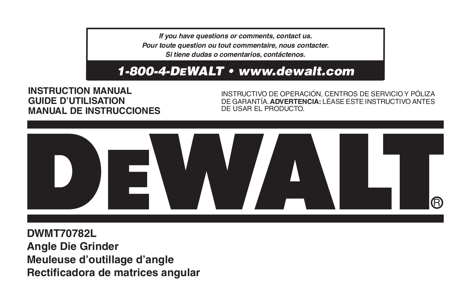 DeWalt DWMT70782L User Manual