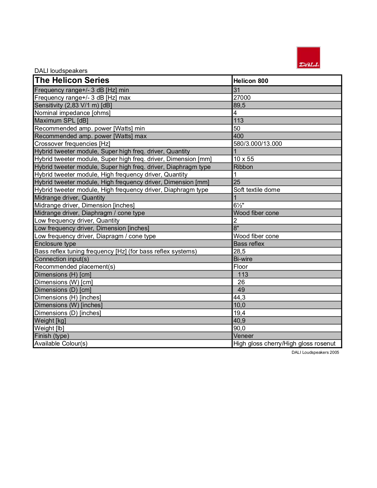 Dali Helicon 800 Brochure