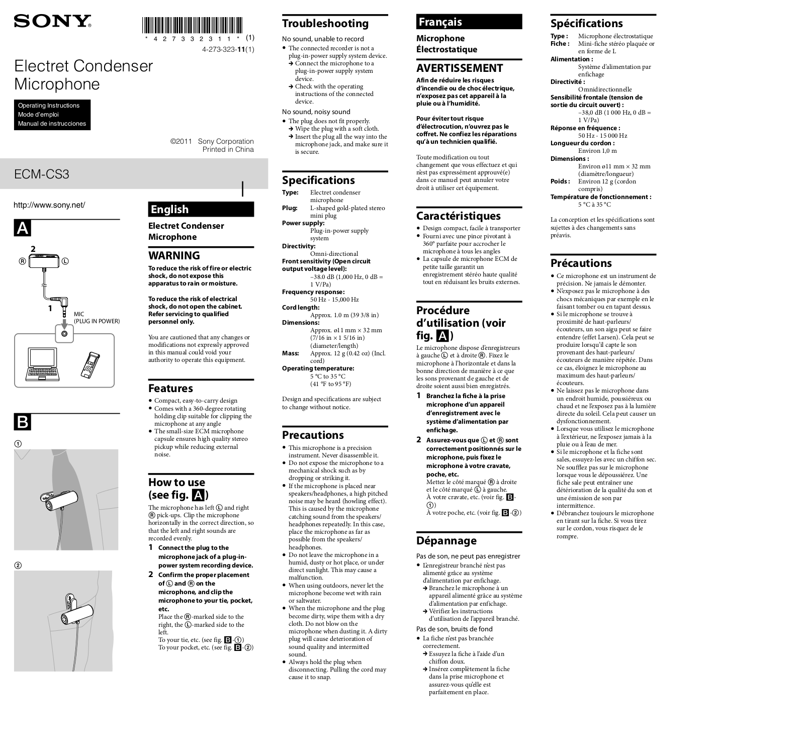 Sony ECM-CS3 User Manual