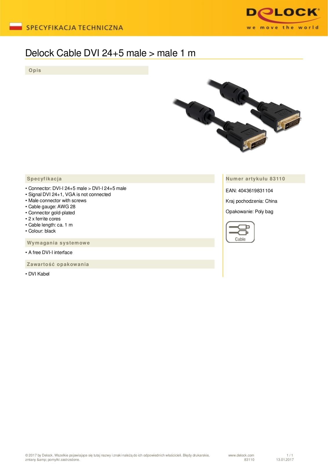 DeLOCK DVI cable 1m User Manual