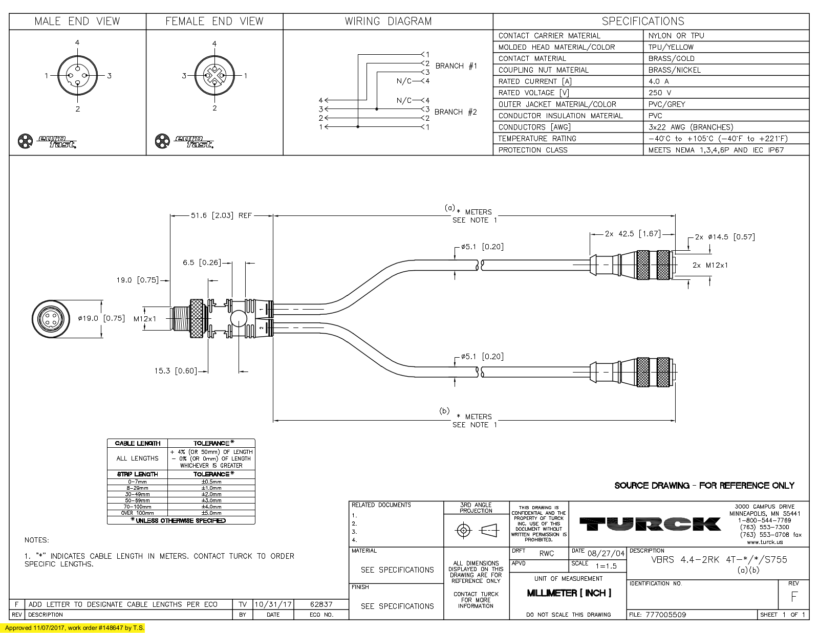 Turck VBRS4.4-2RK4T-0.3/0.3S755 Specification Sheet