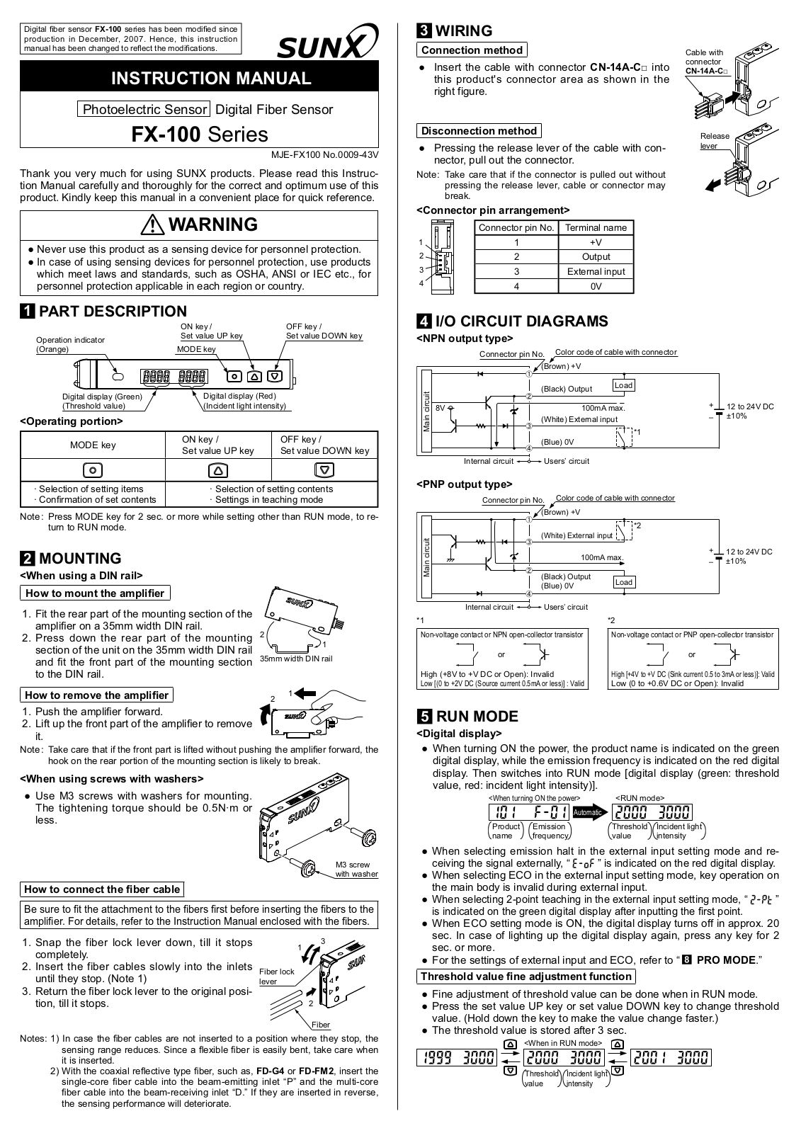 SunX FX-101, FX-101-CC2, FX-102, FX-102-CC2, FX-101P User guide