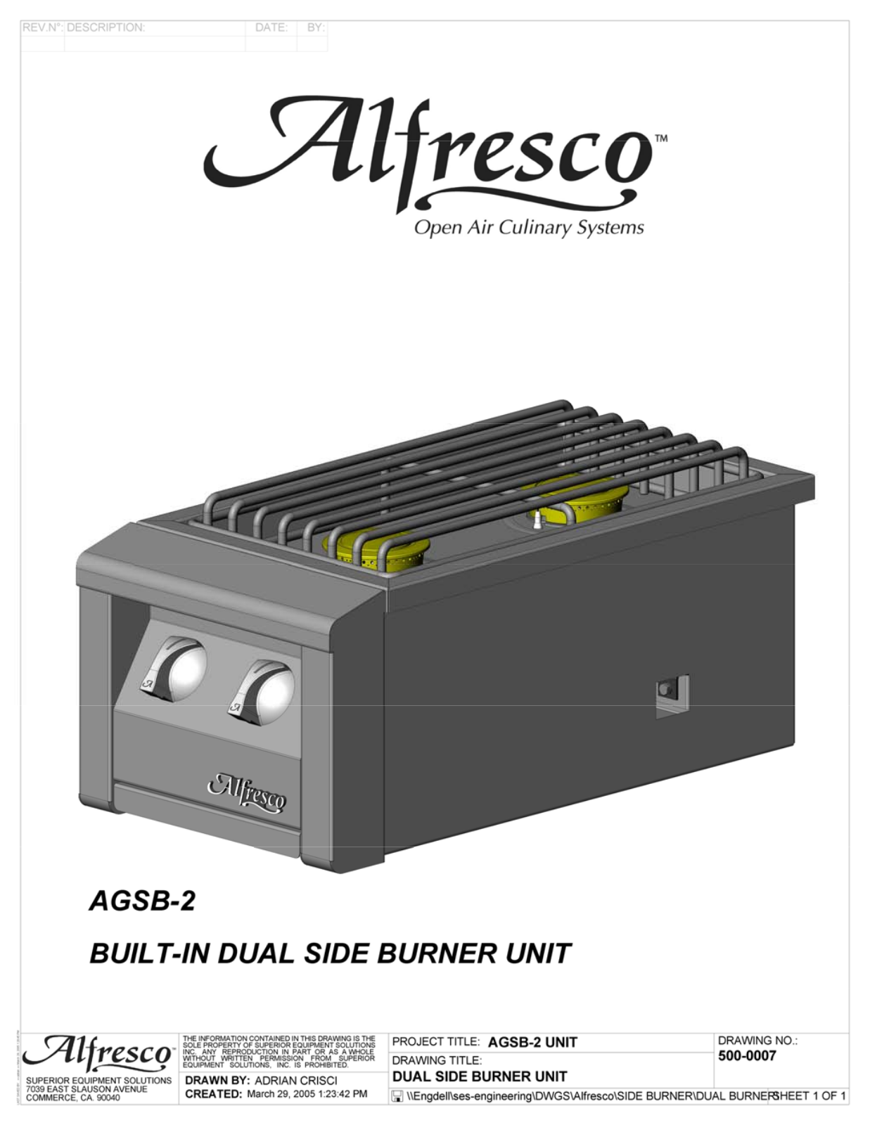 Alfresco Agsb-2, Agsb-2c Owner's Manual