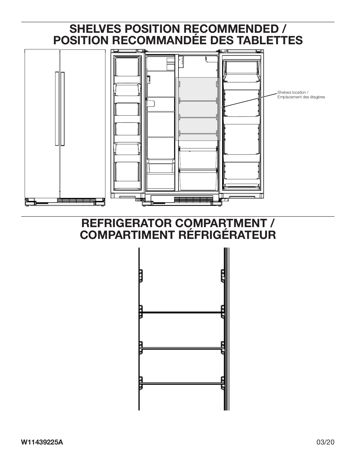 Whirlpool WRS315SNHW, WRS315SNHB, WRS315SNHM Shelves Position Installation Guide