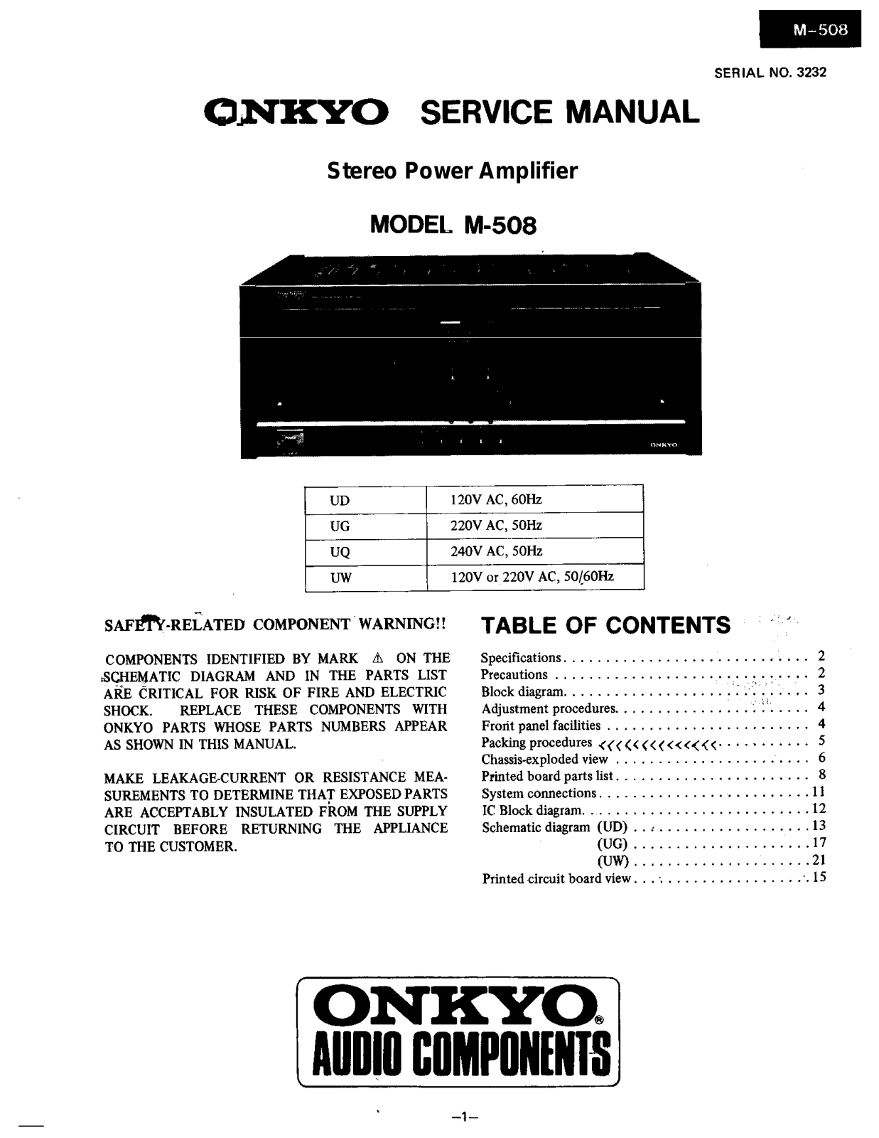 Onkyo M-508 Service manual