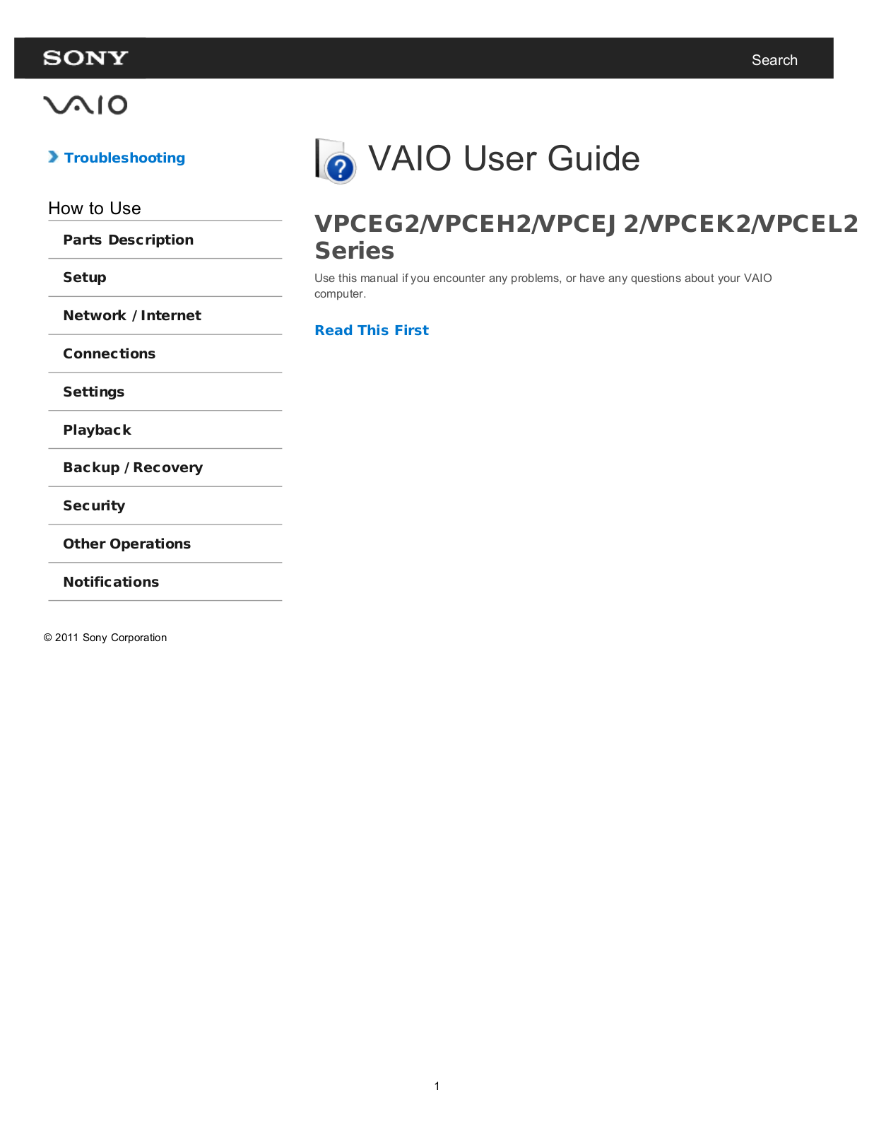 Sony VAIO VPCEH2, VAIO VPCEK2, VAIO VPCEJ2, VAIO VPCEG2, VAIO VPCEG2AGX-B User Manual