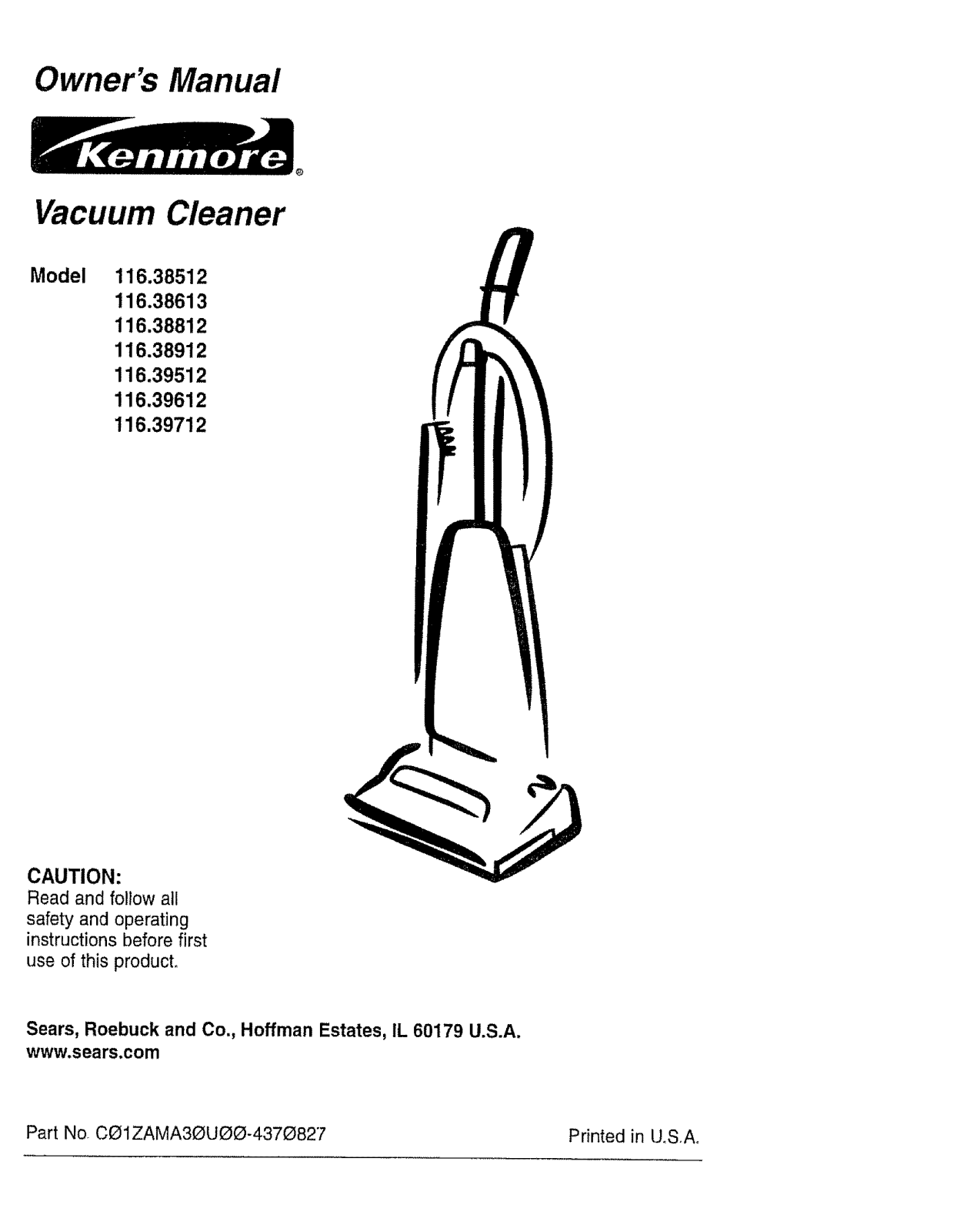 Kenmore 116.39612990, 116.39512, 116.38812790, 116.38912891, 116.38613 Owner's Manual