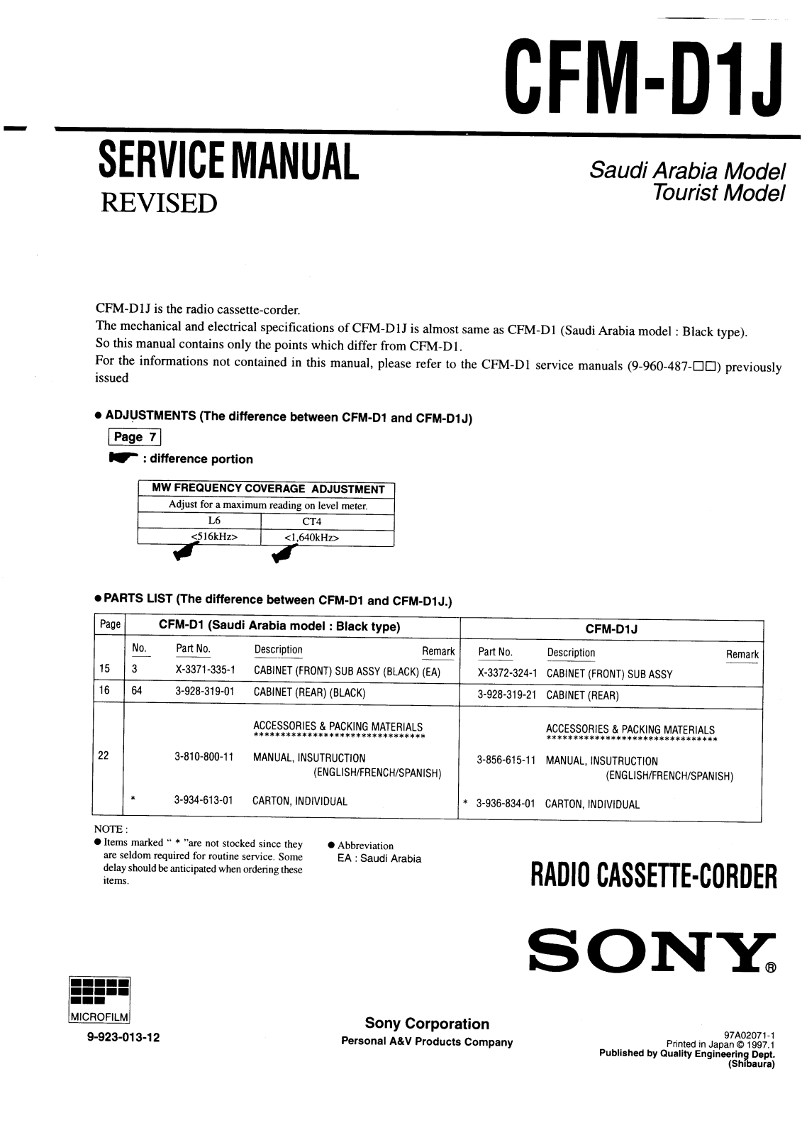 Sony CFM-D1J Service Manual