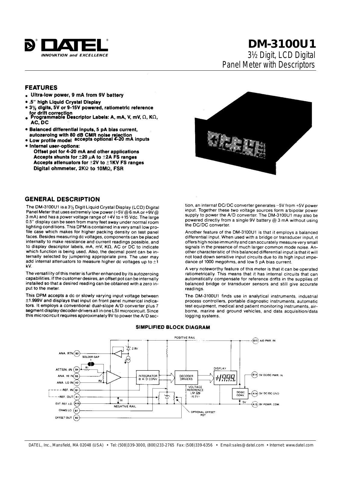 Datasheet DM-3100U1-1 Datasheet (DATEL) - ManualMachine.com