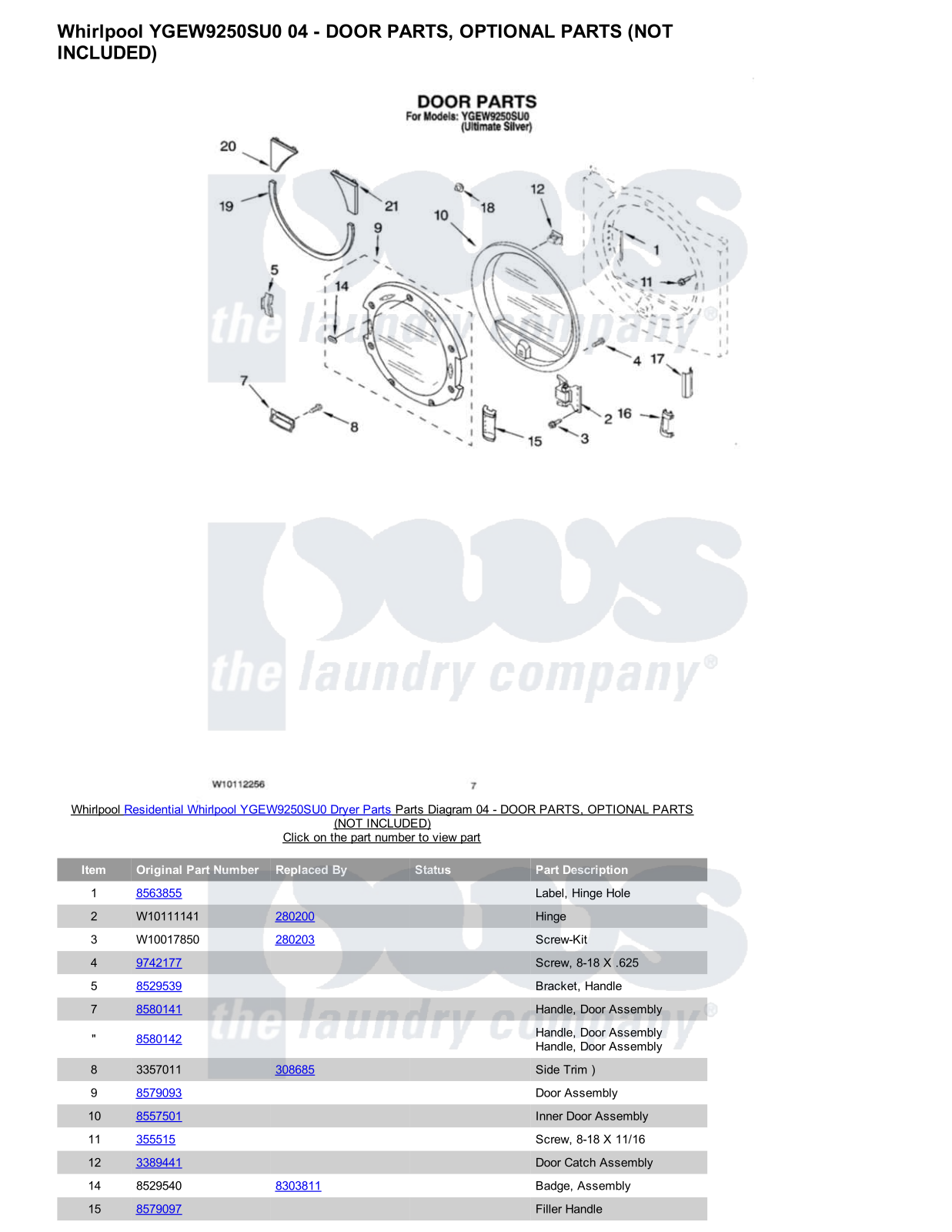 Whirlpool YGEW9250SU0 Parts Diagram