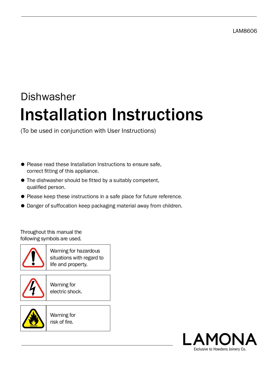 Howdens Lamona LAM8606 Installation Instructions Manual