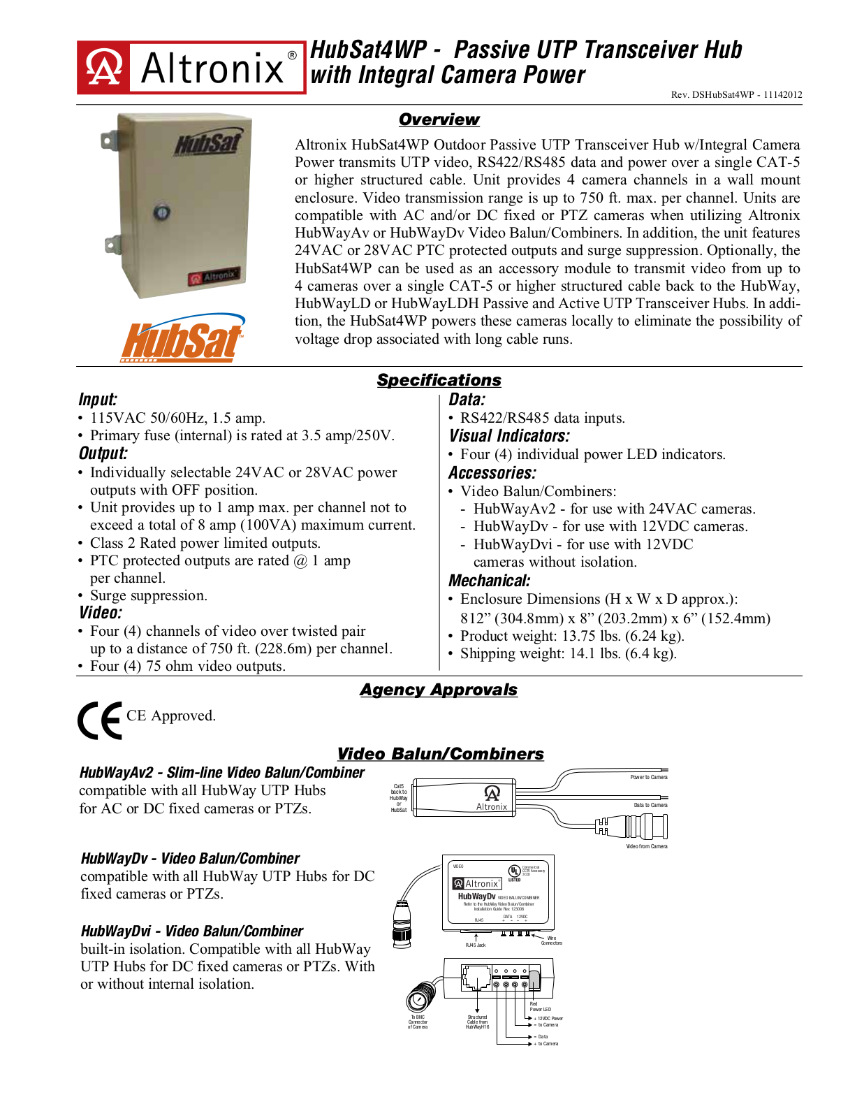 Altronix HubSat43WP, HubSat4WP, HubSat42WP Specsheet