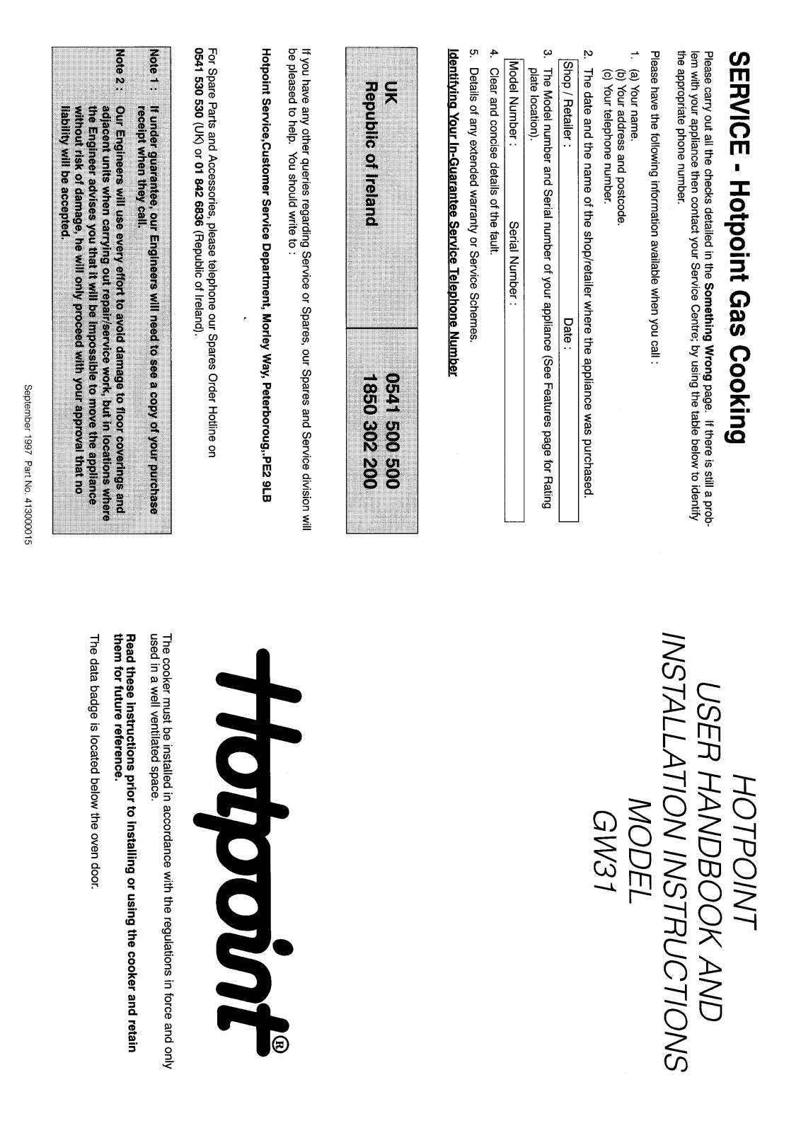 Hotpoint-Ariston HBGW31C User Manual