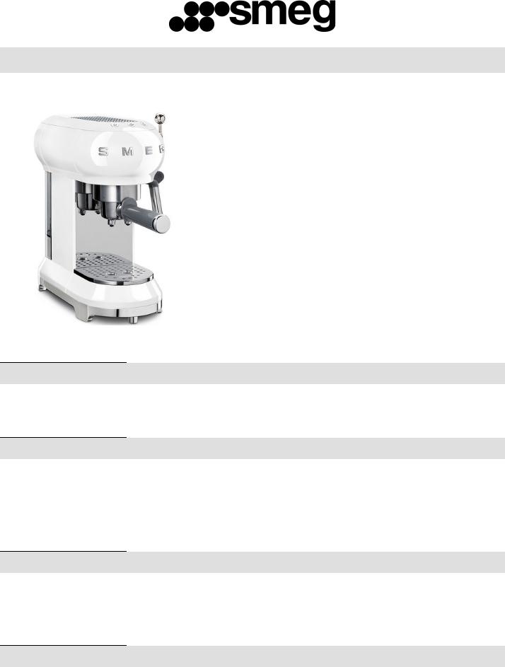 Smeg ECF01WHUS Product Information Sheet