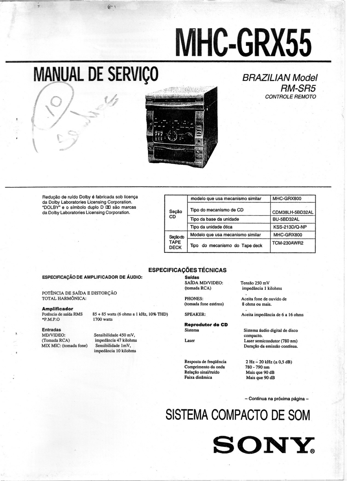 Sony MHC-GRX55 Schematic