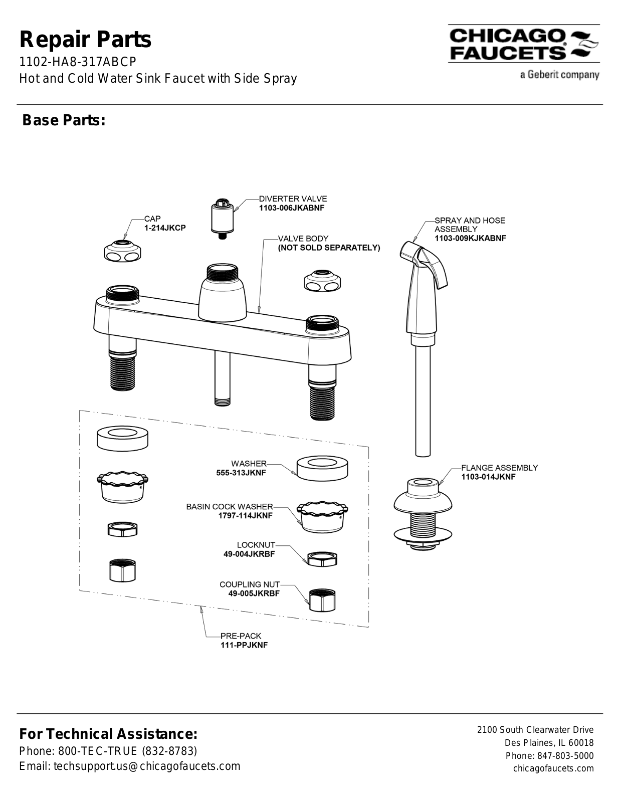 Chicago Faucet 1102-HA8-317ABCP Parts List