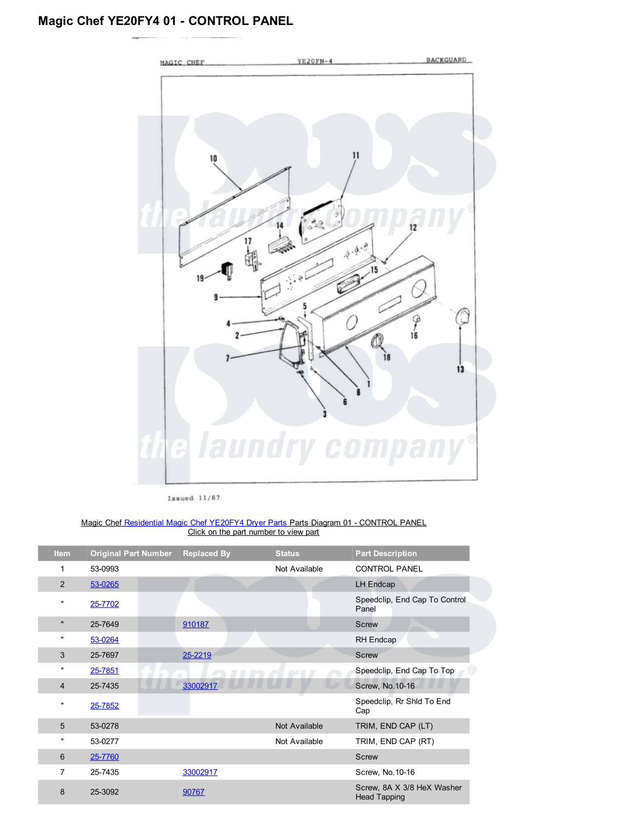 Magic Chef YE20FY4 Parts Diagram