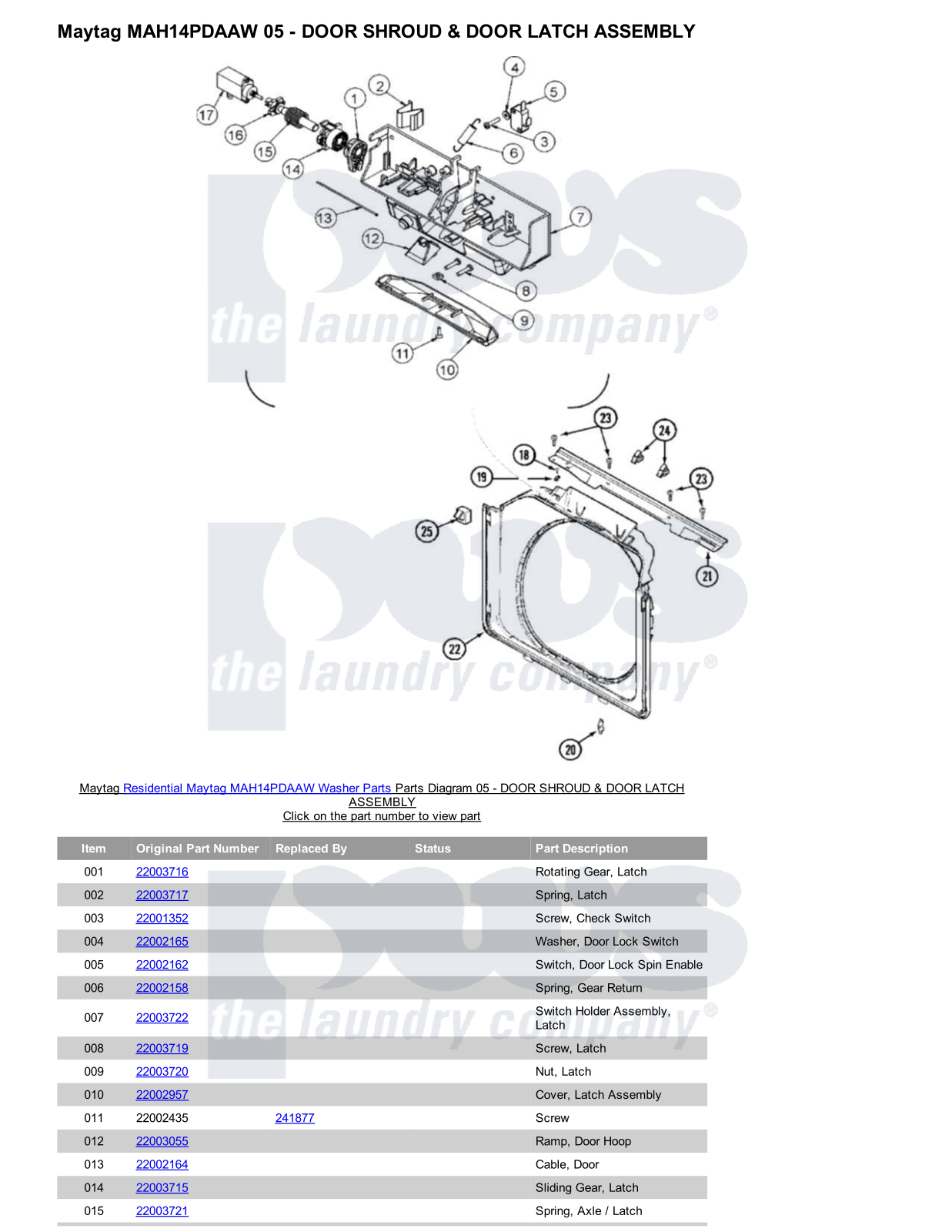 Maytag MAH14PDAAW Parts Diagram