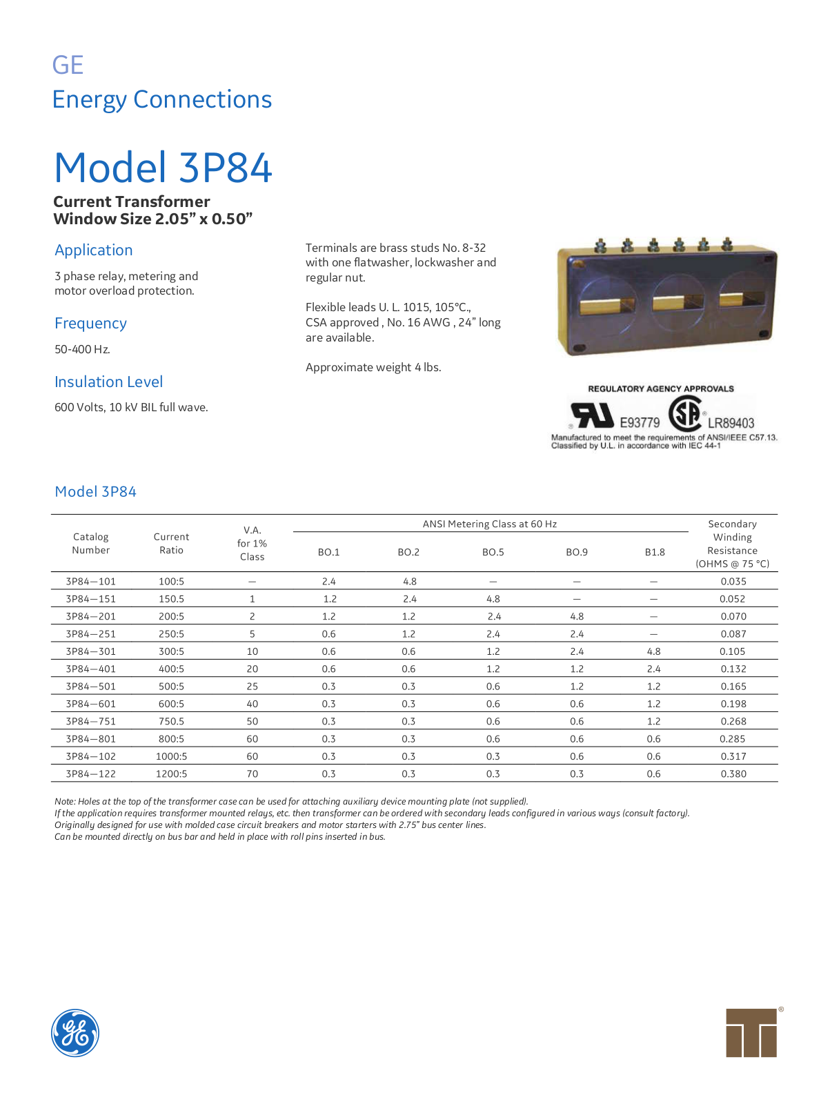 Instrument Transformer, Div of GE 3P84 Data Sheet - ManualMachine.com