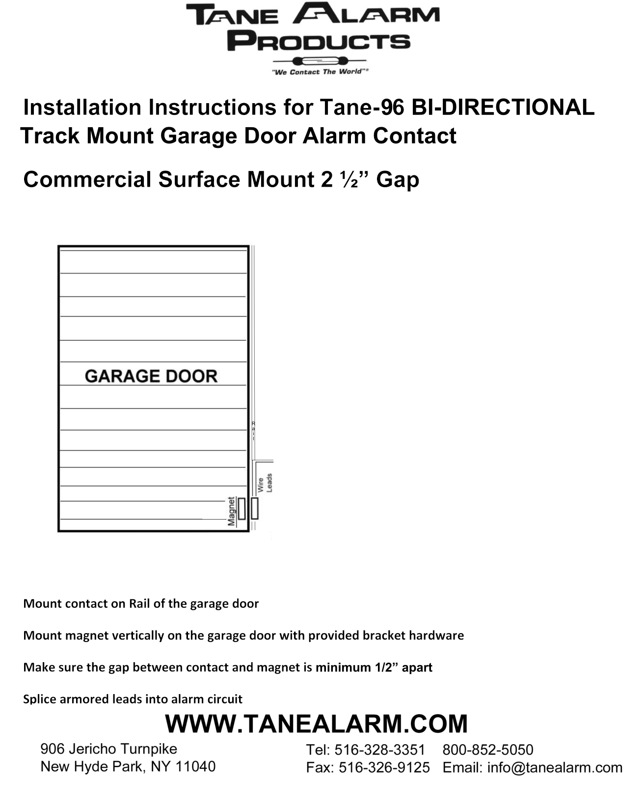 Tane TANE-96-BI-LG-18, TANE-96-BI-LG-36, TANE-96-BI-36, TANE-96-BI-18 Installation Instructions