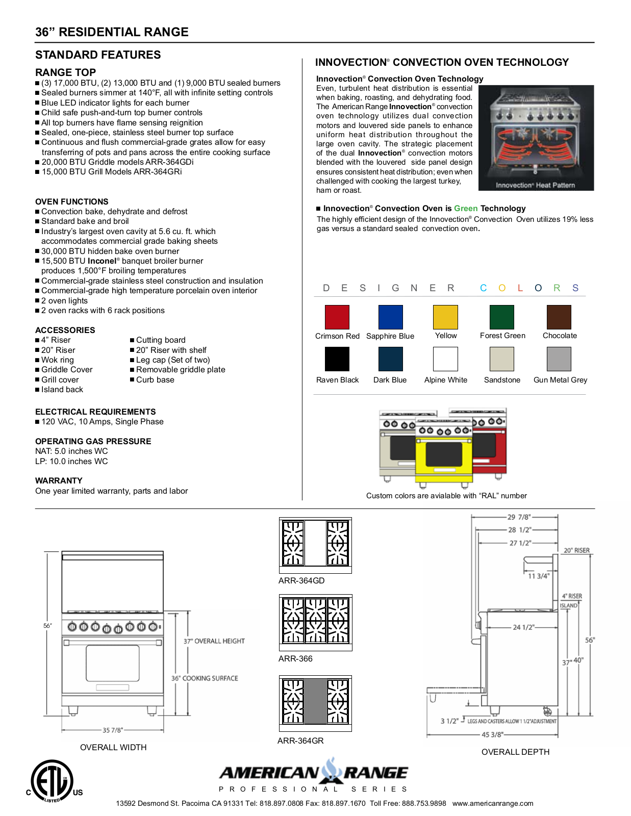 American Range ARR-364GD Specifications - ManualMachine.com
